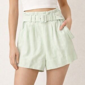 2/$15🤑 ABERCROMBIE & FITCH LINEN Green High-Waisted Belted Women Shorts sz L